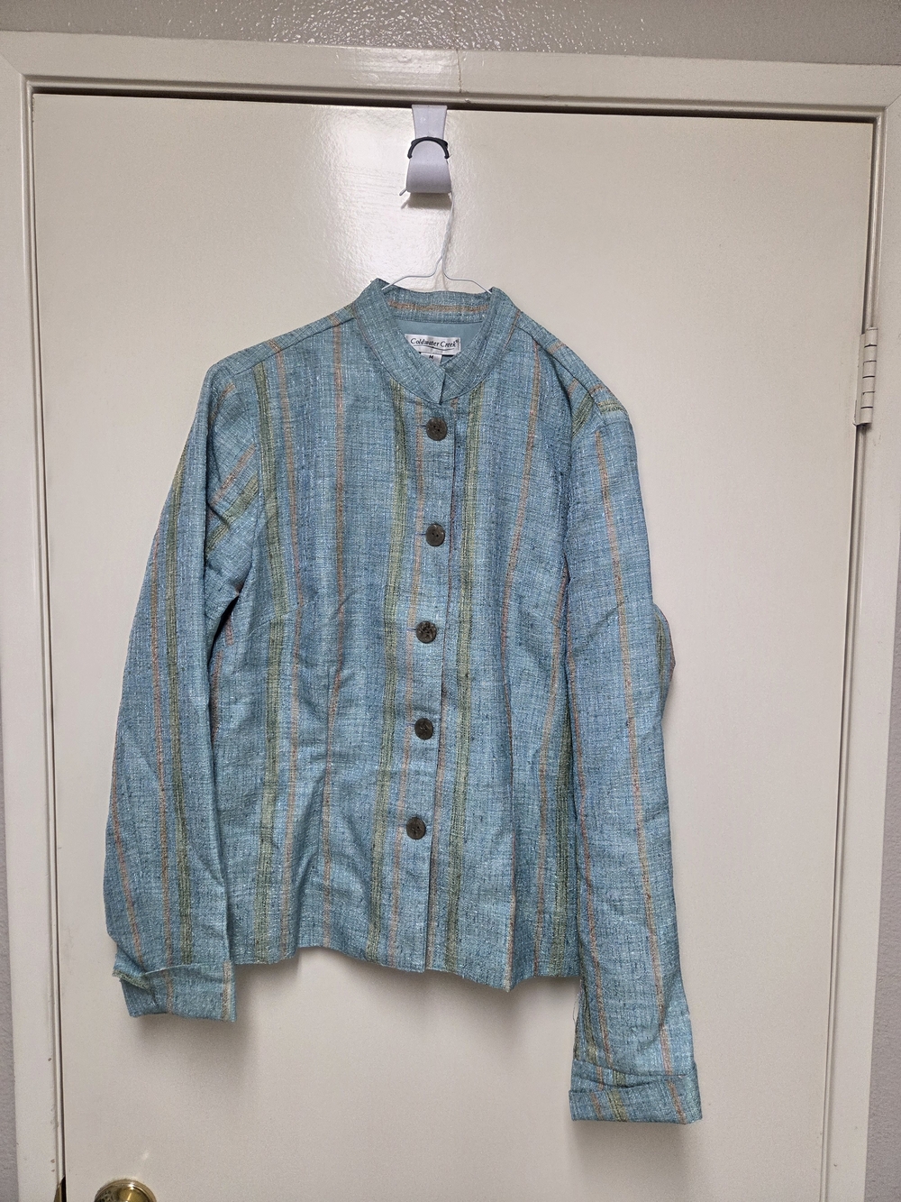 Vintage 90s Coldwater Creek Striped Blue textured Jacket Size Medium